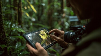 Entomologist Captures Insect Specimen in Rainforest Setting