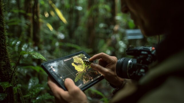 Entomologist Captures Insect Specimen in Rainforest Setting