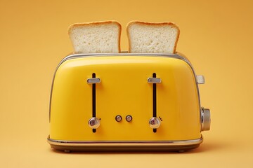 Bright yellow retro toaster with two slices of toast