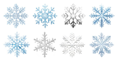Fototapeta premium PNG Diverse intricate snowflake designs, element set on transparent background