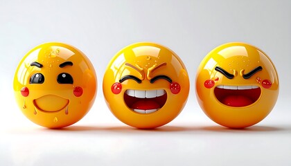 Three yellow smiley faces expressing different emotions