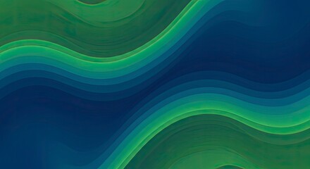 Abstract Wavy Layers: Gradient of Green and Blue, Modern Artistic Background