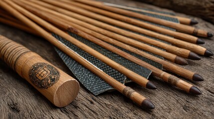 Wooden Archery Bow with Leather Grip and Carbon Arrows Details