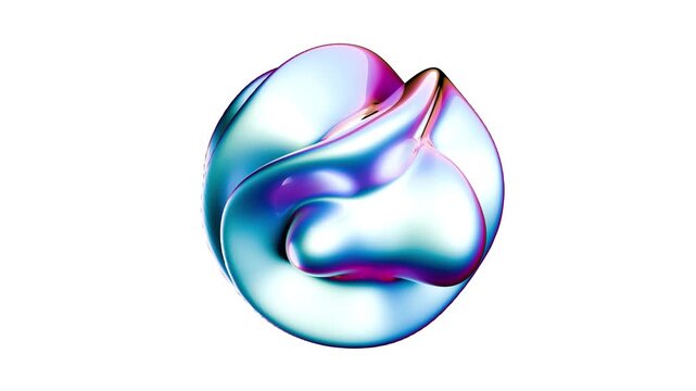 Abstract iridescent morphing blob looping animation isolated on a white background