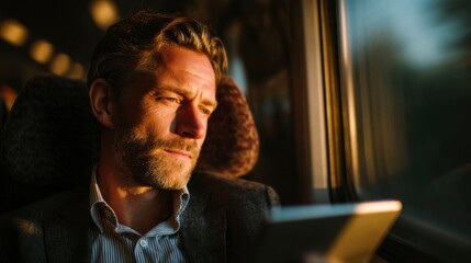 Businessman Analyzing Analytics Dashboard on Smartphone in Train