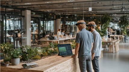 Professionals Engaging with Augmented Reality in Modern Office Space