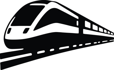 Silhouette illustration of modern Bullet Trains, showing of a sleek bullet train racing alone