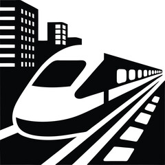 Silhouette illustration of modern Bullet Trains, showing of a bullet train in urban grid