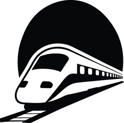 Silhouette illustration of modern Bullet Trains, showing of a bullet train entering tunnel