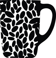 Coffee Mug silhouette, mug with coffee beans background, high-contrast black  vector for branding, packaging and cafe collateral, scalable artwork for print