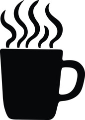 Coffee Mug silhouette, top view with rising steam, high-contrast black  vector for branding, packaging and cafe menus, scalable artwork for print and digital