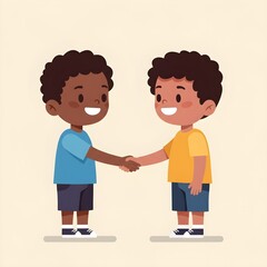 Cute Cartoon Boys Shaking Hands | Concept of Friendship, Politeness, and Making Friends