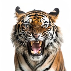 Fototapeta premium Fierce tiger portrait showcasing majestic wildlife beauty with powerful expression, striking stripes, and captivating close-up photography in nature