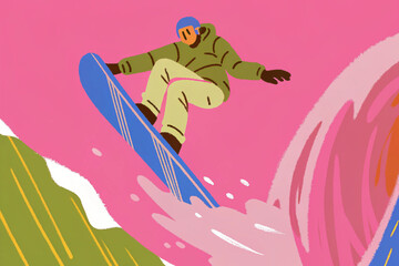 snowboarder jumping with board tilted, extreme winter sports movement