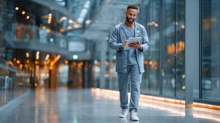 Obraz premium Healthcare Professional Reviewing Patient Data with Digital Tablet