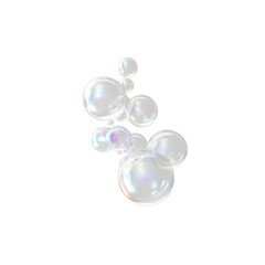 Iridescent soap bubble cluster floating on transparency background, delicate and airy