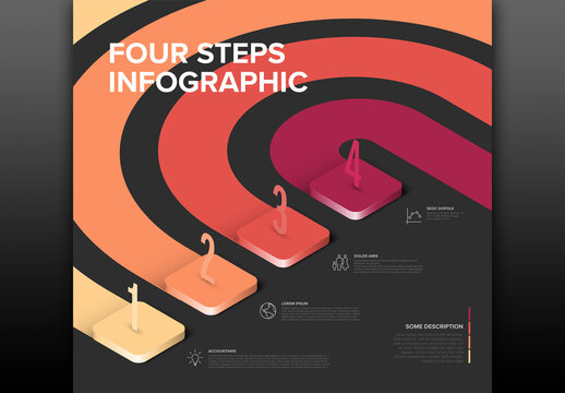Four Steps 3D Infographic Template with Winding Path