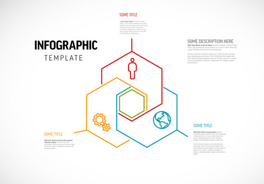 Minimal Infographic Template with Hexagons and Icons on White Background