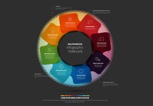Multipurpose Ring Infographic Template with Icons on Dark Background