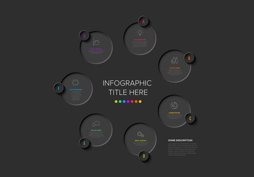 Dark Neumorphic Infographic with 7 Steps Circular Layout