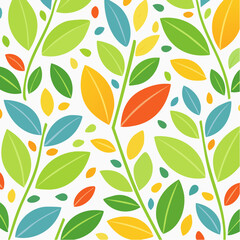 Colorful Pattern of Abstract Leaves on White Background