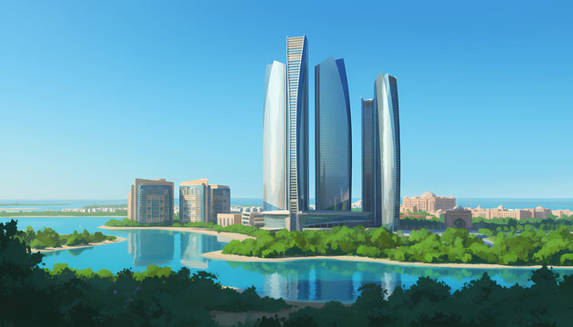 Etihad Towers in Abu Dhabi, United Arab Emirates - A modern architectural illustration