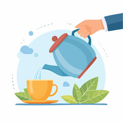 Hand Pouring Water Into Tea Cup