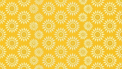 Fototapeta premium A Vibrant Repeating Pattern of Stylized Sunflowers on a Golden Yellow Background, Perfect for Textile Design or Decorative Applications
