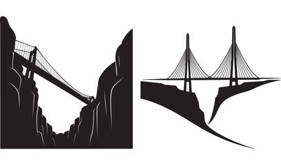 Huajiang Grand Canyon Bridge Minimal Silhouette – Elegant Architectural Icon and Low‑Angle Canyon View in High‑Contrast Vector Style