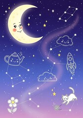 Fototapeta premium Enchanting nightscape with celestial characters and whimsical constellations