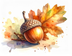 水彩画風の秋のどんぐりイラスト