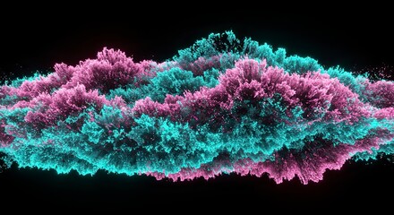 Ethereal Teal and Pink Nebula: Abstract 3D Render of Glowing Particle Cloud