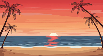 Obraz premium Beach sunset with palms (2)