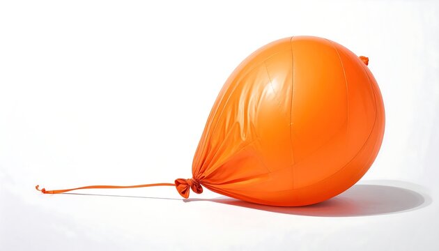 Deflated orange balloon on white background