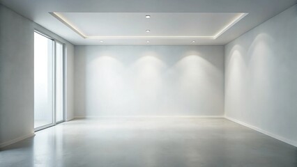 Fototapeta premium Empty Room with Recessed Lighting and Sliding Glass Door, Ideal for Interior Design Presentation or Real Estate Marketing