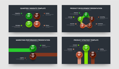 Company Portfolio 4 5 2 3 Option Infographic Presentation Template Collection. Minimal Report Four Five Two Three Element Chart Slide Design Vector Illustration Bundle.