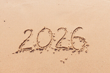 Christmas inscription 2026 on the  summer beach