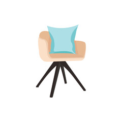 Modern armchair illustration with soft cushion and wooden legs. Perfect for interior design, furniture catalog, home decoration, living room graphic, and contemporary seating concept.
