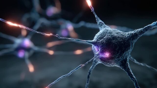 Abstract representation of neuron cells showcasing synapses and connections within the human brain, depicting intelligence and neural networks in vivid detail