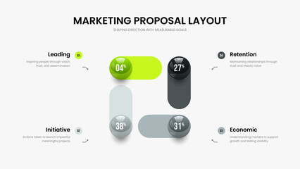 Minimalist Forecast Slide Layout Vector Illustration. Consulting Plan Four Step Infographic Presentation Design. Colorful Innovation 4 Element Diagram Slideshow Template.