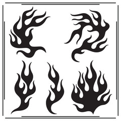 Flame Tattoo Designs Set – Abstract Fire Shapes and Flame Illustrations for Tattoos, Graphic Design, and Artistic Projects