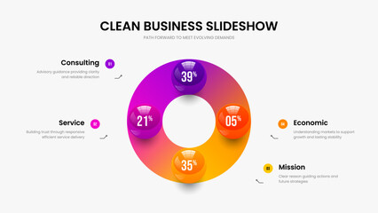 Sales Forecast Slideshow Layout Vector Illustration. Elegant Strategy 4 Element Graph Slide Design. Investor Briefing Four Step Diagram Presentation Template.
