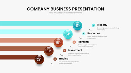 Clean Solution 5 Element Chart Presentation Template. Creative Analysis Five Option Diagram Frame Design. Corporate Performance Slideshow Layout Vector Illustration.
