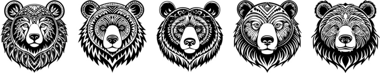 Fototapeta premium Bear head sign logo icon hand drawn ai generated