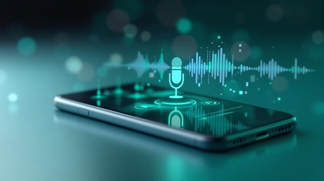 Voice assistant app on smartphone concept for ai technology and digital communication innovation hub