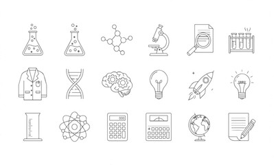Science icons line drawing for education and laboratory on white background
