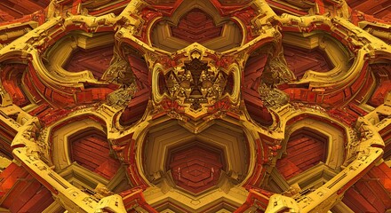 Obraz premium Intricate Golden Fractal Architecture: Geometric Symmetry and Abstract Design