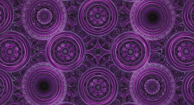 Intricate Purple Fractal Pattern: Circular Ornate Design, Abstract Digital Art. - Powered by Adobe
