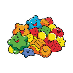 Obraz premium Vibrant assortment of jelly candies and gummy bears in a colorful mix presentation