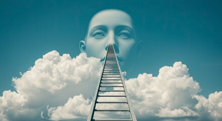 Ladder to the Mind: Surreal Ascent Through Clouds to Inner Self